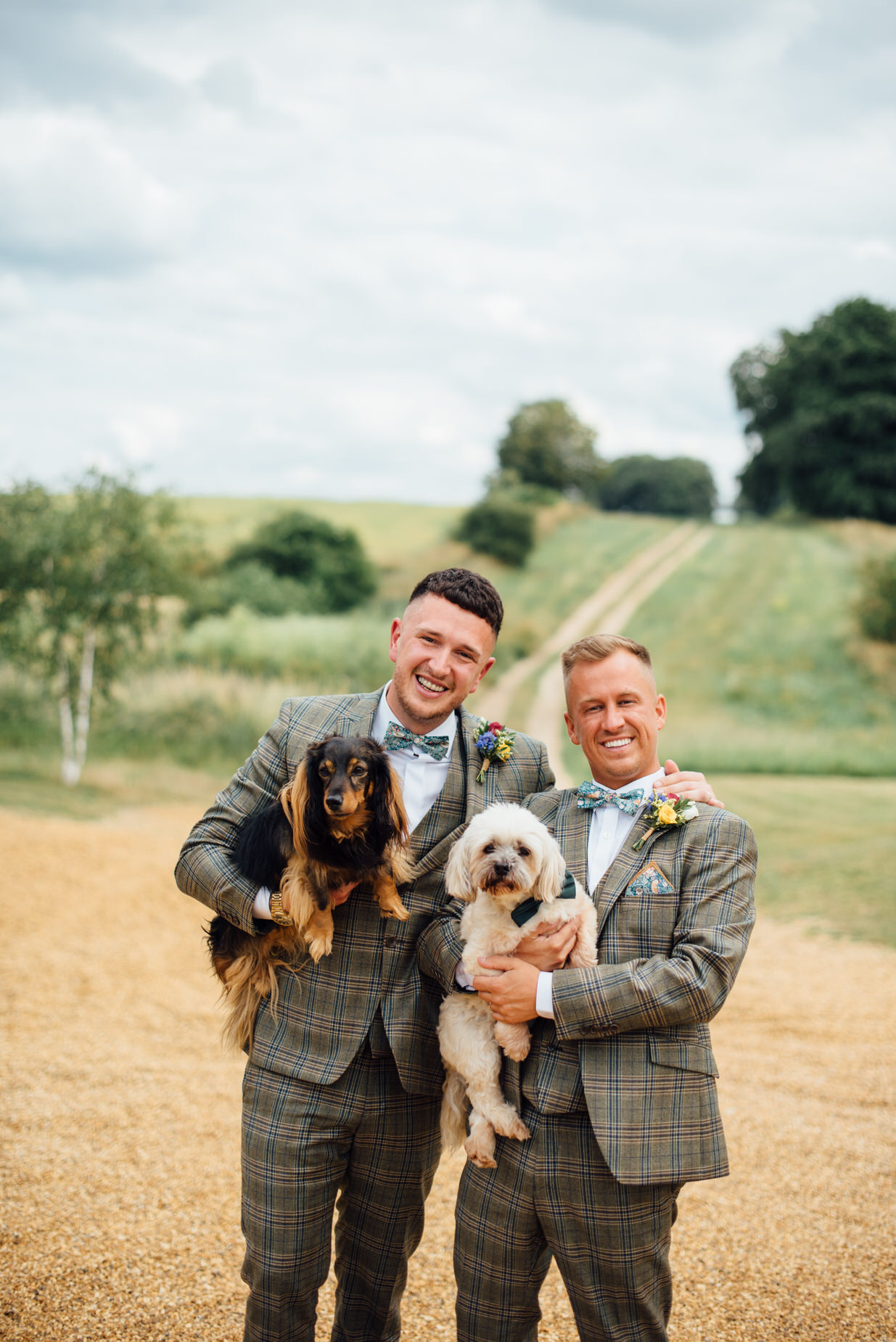 wedding dogs, stone barn wedding, cotswolds wedding, queer wedding, dogs at wedding