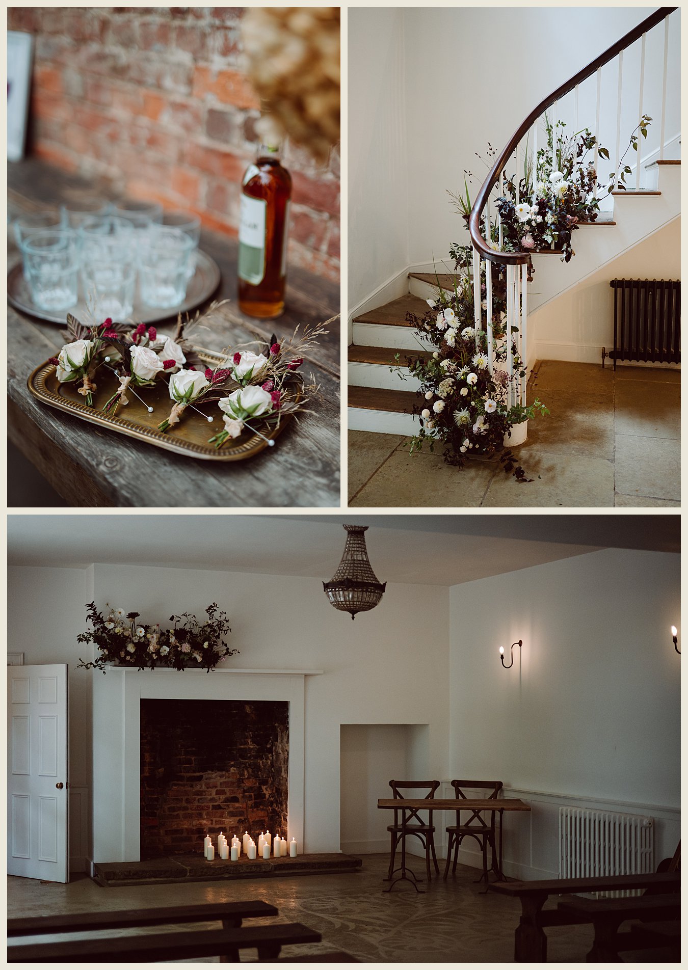 aswarby staircase, aswarby autumn wedding, aswarby creative flowers